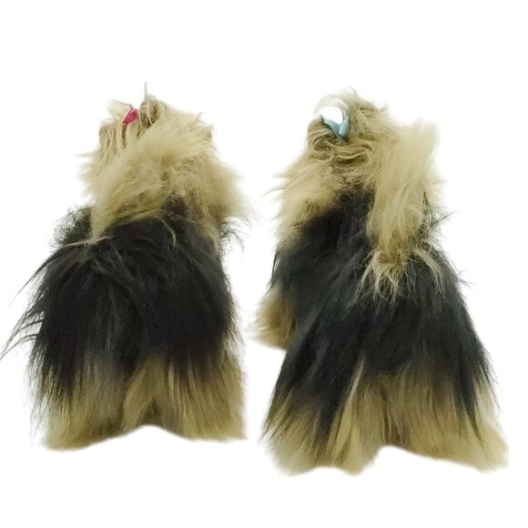 Unbranded Brown‎ and Tan Pair Of Fluffy Yorkie Plush Dogs With Bows in Fur - Picture 9 of 11
